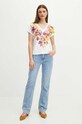 T-shirt bawełniany damski z domieszką elastanu w kwiaty kolor biały RS24.TSD901 biały RS24