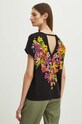 Odzież T-shirt bawełniany damski z domieszką elastanu w kwiaty kolor czarny RS24.TSD901 czarny