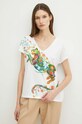 T-shirt bawełniany damski z nadrukiem kolor biały biały RS24.TSD903