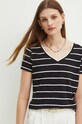 T-shirt damski w paski kolor czarny szpic czarny RS24.TSD906