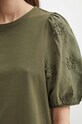 T-shirt bawełniany damski z domieszką elastanu z aplikacją kolor zielony zielony RS24.TSD907