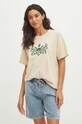 T-shirt bawełniany damski z ozdobnym haftem kolor beżowy RS24.TSDA03 beżowy RS24
