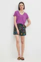 T-shirt damski z domieszką elastanu i modalu gładki kolor fioletowy fioletowy