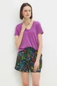 fioletowy T-shirt damski z domieszką elastanu i modalu gładki kolor fioletowy