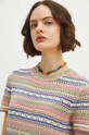 T-shirt bawełniany damski ażurowy kolor multicolor multicolor RS24.TSDA11