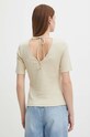 T-shirt bawełniany damski prążkowany z domieszką elastanu kolor beżowy beżowy RS24.TSDA12
