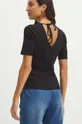 T-shirt bawełniany damski prążkowany z domieszką elastanu kolor czarny 95 % Bawełna, 5 % Elastan
