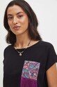 T-shirt bawełniany damski z ozdobną aplikacją kolor czarny czarny RS24.TSDB08