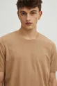 beżowy T-shirt bawełniany męski z domieszką elastanu gładki kolor beżowy