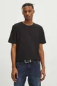 czarny T-shirt bawełniany męski z domieszką elastanu gładki kolor czarny