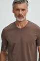 Bavlnené tričko pánske s elastanom, hladký hnedá farba s elastanom hnedá RS24.TSM054