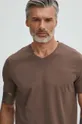 brązowy T-shirt bawełniany męski z domieszką elastanu gładki kolor brązowy Męski