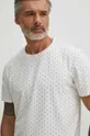 beżowy T-shirt bawełniany męski z dzianiny strukturalnej kolor beżowy