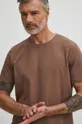 brązowy T-shirt bawełniany męski z dzianiny strukturalnej kolor brązowy