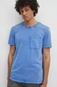 T-shirt bawełniany męski z efektem sprania kolor niebieski niebieski
