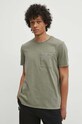 T-shirt bawełniany męski z efektem sprania kolor zielony zielony RS24.TSM072