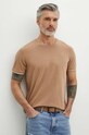 T-shirt bawełniany męski z domieszką elastanu gładki kolor beżowy gładkie beżowy RS24.TSM083