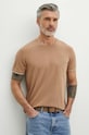 T-shirt bawełniany męski z domieszką elastanu gładki kolor beżowy gładkie beżowy RS24.TSM083