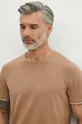 beżowy T-shirt bawełniany męski z domieszką elastanu gładki kolor beżowy