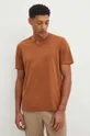brązowy T-shirt bawełniany męski gładki kolor brązowy Męski