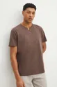 brązowy T-shirt bawełniany męski gładki kolor brązowy Męski