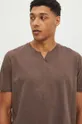 brązowy T-shirt bawełniany męski gładki kolor brązowy