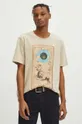 T-shirt bawełniany męski z domieszką elastanu z kolekcji Zodiak - Lew kolor beżowy beżowy