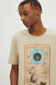 T-shirt bawełniany męski z domieszką elastanu z kolekcji Zodiak - Lew kolor beżowy Męski
