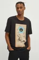T-shirt bawełniany męski z domieszką elastanu z kolekcji Zodiak - Lew kolor czarny czarny