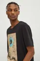 T-shirt bawełniany męski z domieszką elastanu z kolekcji Zodiak - Lew kolor czarny Męski