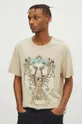 T-shirt bawełniany męski z domieszką elastanu z kolekcji Zodiak - Rak kolor beżowy beżowy