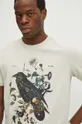 beżowy T-shirt bawełniany męski z domieszką elastanu kolor beżowy