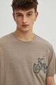 T-shirt bawełniany męski z domieszką elastanu z nadrukiem kolor beżowy beżowy RS24.TSM409
