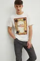 T-shirt bawełniany męski z domieszką elastanu by Józef Hołard, Grafika Polska kolor beżowy beżowy