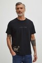 T-shirt bawełniany męski z domieszką elastanu z nadrukiem kolor czarny czarny RS24.TSM504