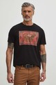 T-shirt bawełniany męski z domieszką elastanu z nadrukiem kolor czarny czarny RS24.TSM507