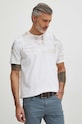 T-shirt bawełniany męski wzorzysty kolor biały biały RS24.TSM509