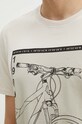 T-shirt bawełniany męski z domieszką elastanu z nadrukiem kolor beżowy RS24.TSM621 beżowy