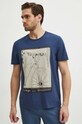 T-shirt bawełniany męski z domieszką elastanu z nadrukiem kolor granatowy okrągły granatowy RS24.TSM621