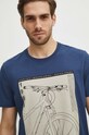 T-shirt bawełniany męski z domieszką elastanu z nadrukiem kolor granatowy granatowy RS24.TSM621