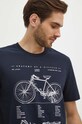 T-shirt bawełniany męski z domieszką elastanu z nadrukiem kolor granatowy granatowy RS24.TSM622