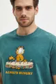 T-shirt bawełniany męski Garfield kolor zielony Męski
