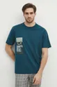 T-shirt bawełniany męski z kolekcji Jerzy Nowosielski x Medicine kolor zielony turkusowy