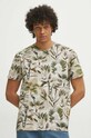 T-shirt bawełniany męski z domieszką elastanu wzorzysty kolor beżowy RS24.TSM700 beżowy RS24