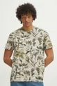 T-shirt bawełniany męski z domieszką elastanu wzorzysty kolor beżowy beżowy
