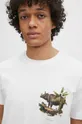 beżowy T-shirt bawełniany męski z domieszką elastanu z nadrukiem kolor beżowy