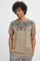 beżowy T-shirt bawełniany męski z nadrukiem kolor beżowy