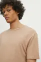 beżowy T-shirt lniany męski gładki kolor beżowy
