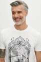 T-shirt bawełniany męski z domieszką elastanu z nadrukiem kolor biały biały RS24.TSM809