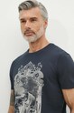 T-shirt bawełniany męski z domieszką elastanu z nadrukiem kolor granatowy granatowy RS24.TSM809
